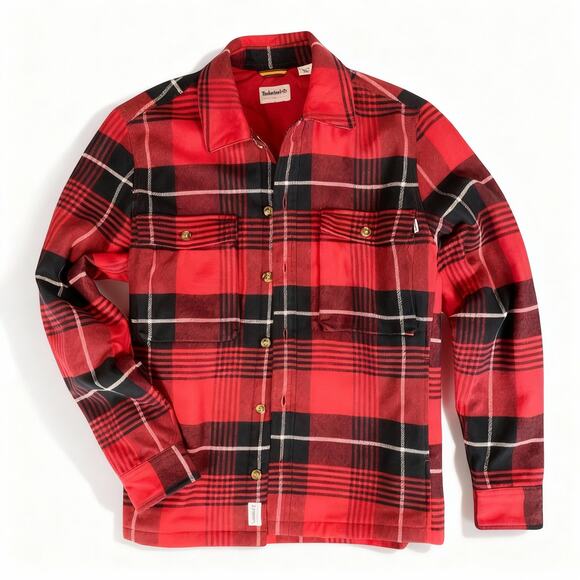 Timberland Red Plaid Quilted Flannel Jacket Men’s S Workwear Shacket NWOT - Picture 2 of 13